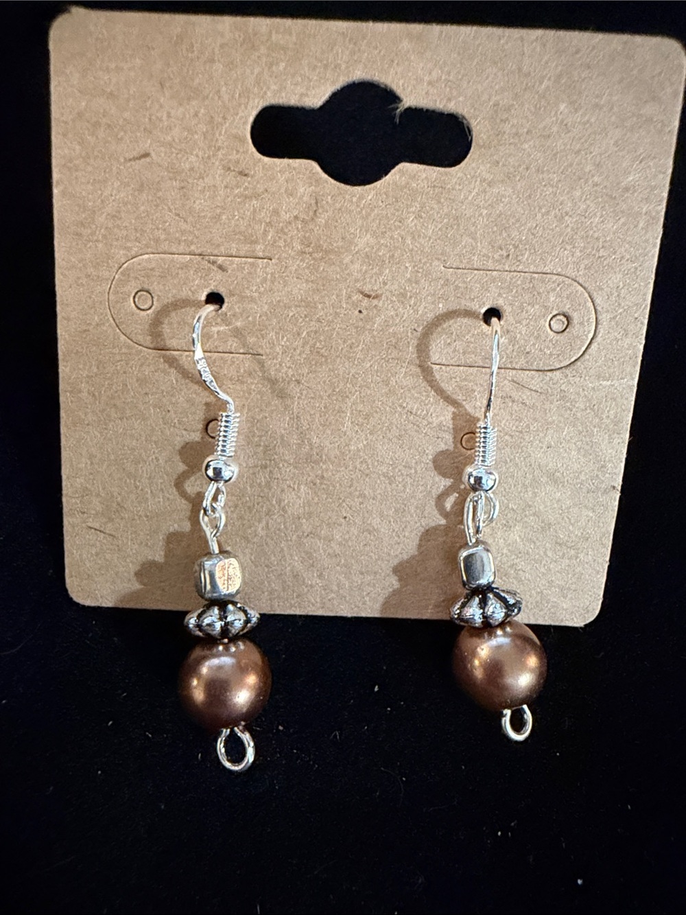 Elegant Brown Pearl Drop Earrings with Silver Accents